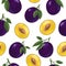 Juicy fresh plums. Fruit Slices. Summer seamless pattern.