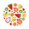 Juicy Fruit with Ripe Bright and Sweet Garden Food Vector Circle Arrangement