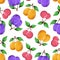Juicy fruits seamless pattern on white background. Vector illustration.