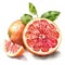 A juicy grapefruit half in watercolor, with a perfect balance of pink and red hues