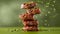 Juicy Grilled Burger Patties Stacked with Seasoning Sprinkles on Green Background