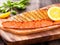 Juicy grilled piece of salmon with lemon, generative ai