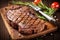 juicy grilled porterhouse steak with a meat fork