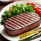 Juicy grilled steak with herbs and grilled vegetables. Generative AI