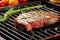 juicy grilled steak on a stovetop grill pan