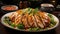 Juicy Hainan Chicken Thigh Meat with Light Soy Sauce and Spring Onion on Blurry Background