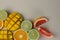 juicy healthy fresh fruit blend of citrus, orange, lime, grapefruit and tropical mango