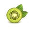 Juicy Kiwi Fruit with Green Leaves