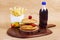 Juicy mexican burger, hamburger or cheeseburger with one chicken patties, with sauce,french fries and cold drink. Concept of
