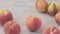 Juicy peach fruit rolls on a wooden background