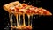 Juicy piece of delicious Italian pizza, melted cheese dripping down, pizza with vegetables