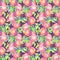 Juicy pomegranates in a seamless pattern on a purple background