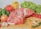 Juicy raw meat, beef entrecote on a white background, top view, close up. raw meat, cut part. Kitchen restaurant. Great