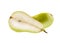 A juicy, ripe, appetizing pear lies horizontally isolated on a white background. The concept of fruit.