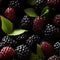 Juicy ripe blackberry fruit on captivating black background high quality stock photo