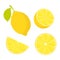 Juicy ripe lemon. Whole lemon and lemon wedges