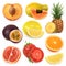 Juicy ripe sweet fruit. vector icon set