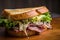 Juicy and savory roast beef sandwich with melted cheese and crispy lettuce on toasted bread