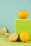 Juicy seasonal lemons on a bright colored background, close up