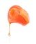 Juicy slice of salmon with falling fat drop on white background