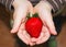 Juicy strawberries in the children`s palms. Strawberries in hand