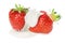 Juicy strawberries in cream on the white background