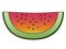 Juicy, sweet red slice of watermelon. Sliced watermelon with pits and green peel. A semicircular slice of watermelon - vector full