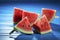 Juicy and sweet, the refreshing watermelon cubes tempt the taste buds, a delightful summer treat. AI Generated