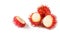 Juicy tropic peeled red rambutan fruits group closeup