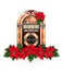 Juke box radio with Red Poinsettia flower christmas ornament