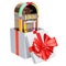 Jukebox inside gift box, gift concept. 3D rendering