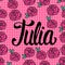 Julia Name card with lovely pink roses. Vector illustration.