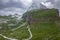 Julian Alps mountain Mangart from Mangrt saddle, Slovenia\\\'s Highest Panoramic Road, foggy weather