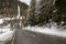 Julier pass road in winter near Rona, Switzerland