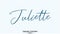 Juliette Female name - in Stylish Lettering Cursive Calligraphy Text on Cyan Background