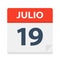 Julio 19 - Calendar Icon - July 19. Vector illustration of Spanish Calendar Leaf