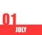 July. 01th day of month, calendar date. Red numbers and stripe with white text on isolated background