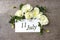 July 11st . Day 11 of month, Calendar date. White roses border on pastel grey background with calendar date. Summer month, day of