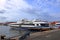 July 14 2021 - Naples, Italy: Port of Naples with ships in front of the vesuv mountain