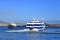 July 14 2021 - Naples, Italy: Port of Naples with ships in front of the vesuv mountain