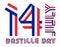 July 14, France National Day - Bastille day congratulatory design with French flag colors