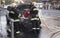 July 15, 2015. Independence Square Kyiv: Fire extinguishes an outbreak of a car near the trade unions\' house