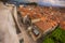 July 16, 2016: Tilf-shifted view of the old houses of Dubrovnik seen from the ancient city walls, Croatia