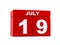 July 19th. Image of july 19, calendar on white background. 3d