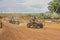 July 2014. Casela natural park,Mauritius,Africa. Start of group quad bike safari adventure trip on a cloudy day.Sugarcane fields