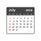 July 2018 calendar. Calendar planner design template. Week start