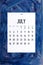 July 2020 simple calendar on trendy classic blue color