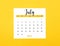 The July 2023 Monthly calendar for 2023 year on yellow background