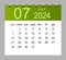 July 2024. Vector monthly calendar template 2024 year in simple style for template design