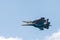 July 25, 2021, Russia, Zhukovsky. Performance of a pair SU-35 aircraft. Flight with aerobatic elements. Russian Knights